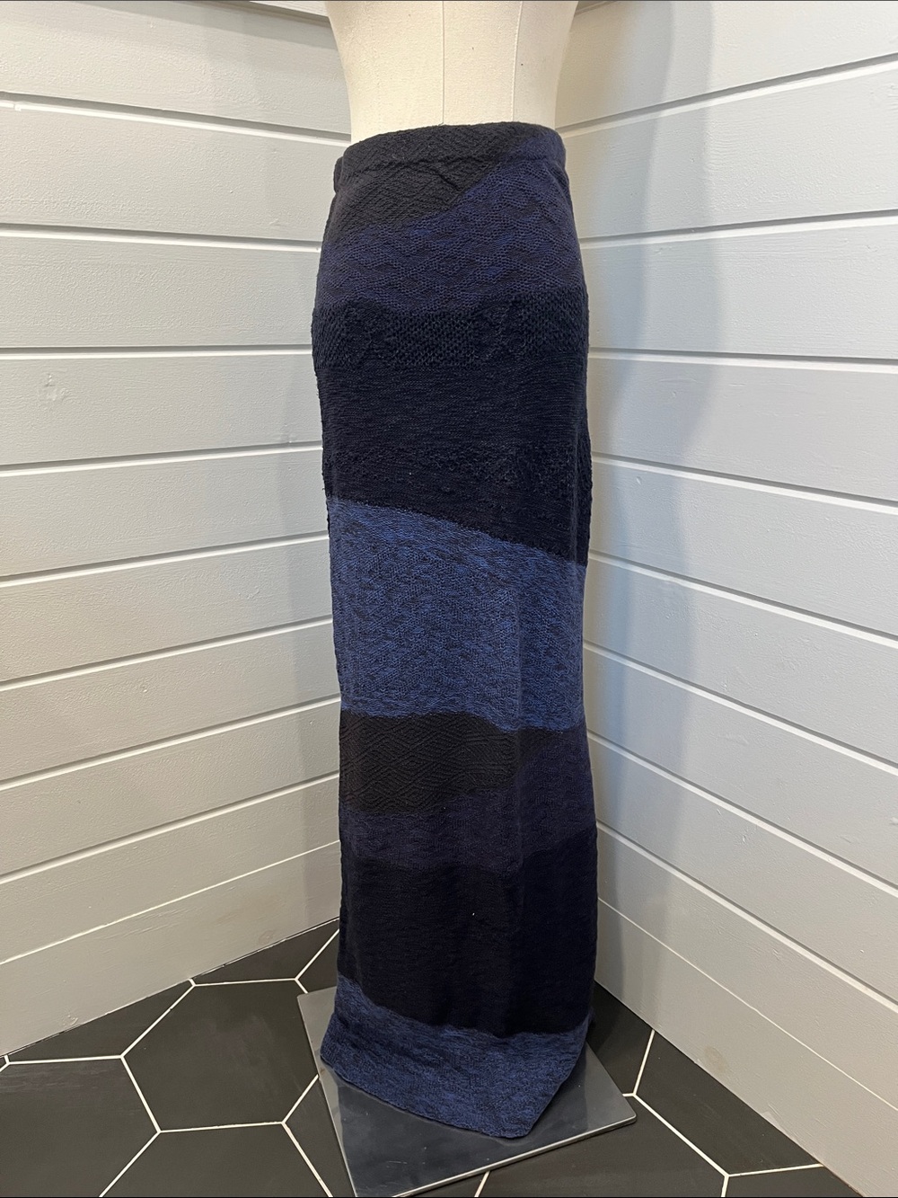 Free People Navy and Black Striped Maxi Skirt